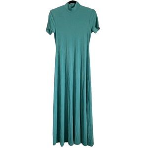 Hairston Roberson Vintage Teal Mock Neck Short Sleeve Maxi Dress